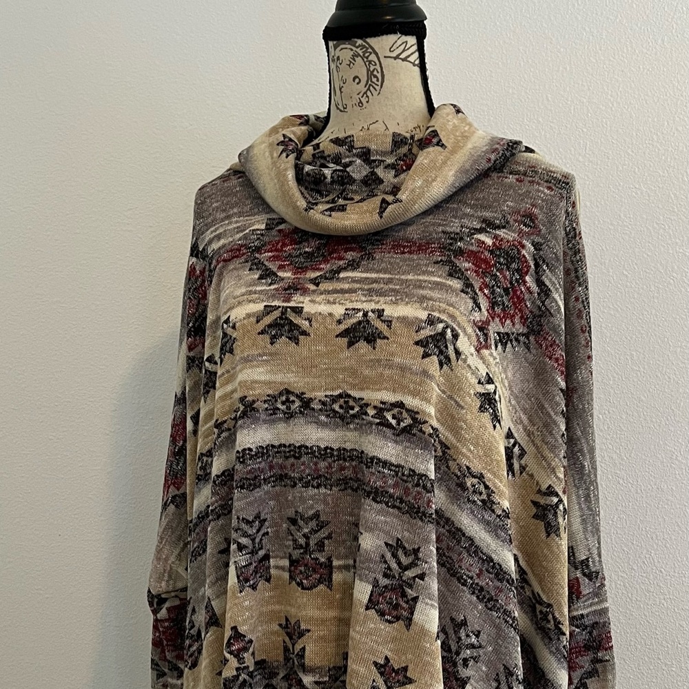 Colorful loose fitting cowl neck sweater